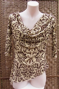 TAN & BROWN FLORAL ASYMMETRICAL TOP - FILO - Size L - Cotton/Polyester - Picture 1 of 7