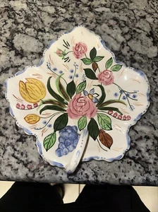 Blue Ridge VERNA PATTERN Handled MAPLE LEAF CAKE PLATE Made in Tennessee - Picture 1 of 2