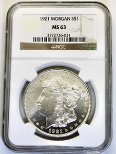 Dólar Morgan 1921 $1 MS63 NGC, hermoso espécimen - Imagen 1 de 2
