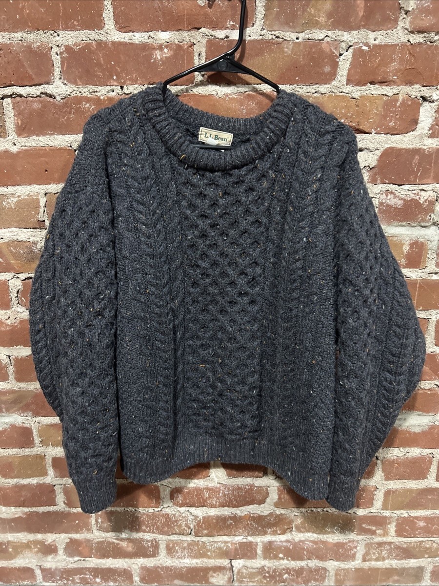 Vintage LL Bean Sweater Mens Medium Gray Wool Fisherman