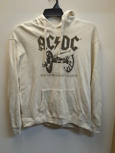 AC/DC -For Those About To Rock Unisex Ivory Hoodie Sweatshirt Size Large - Picture 1 of 8