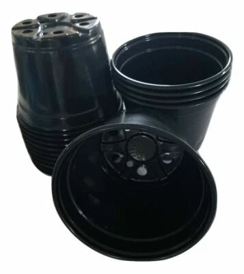 LANDMARK 6 inch Round Black Plastic Pots - SET OF 50 - (6" x 4.4") flower pot Nursery