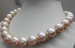 HUGE 18"12-14mm natural south sea Genuine Gold pink round pearl necklace 358AAA - Picture 1 of 4