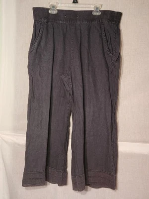 Pantalones para mujer Magaschoni 100 % lino pierna ancha gris oscuro talla L dobladillo de encaje Foto 1 de 4