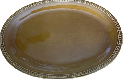 Pier 1 Imports Oval Serving Dish Beaded Edges Brownish/ Gold   16” X 11” - Image 1 of 4
