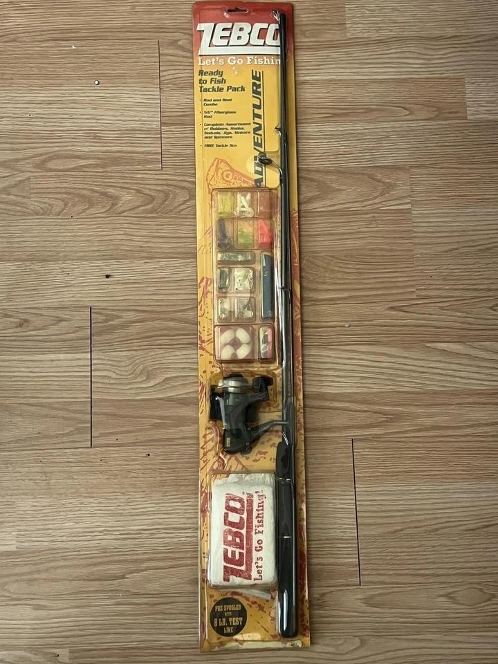 Vintage 1999 Zebco Adventure Let's Go Fishing Rod Reel 102 Pc Tackle Pack NOS - Image 1 of 4