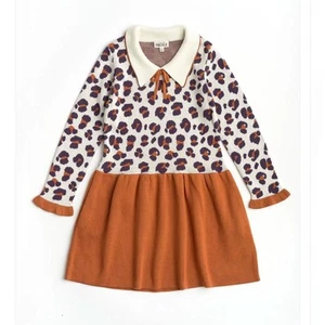 New Finding FoxTale Girls Wild Side Sweater Dress Leopard Size 6 Brown Pockets - Picture 1 of 7