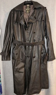 Dark Brown Mens Vintage 1980s Leather Trench Coat Size 42 - Image 1 of 4