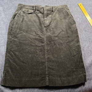 Lauren Ralph Lauren Corduroy Skirt Womens 8 Olive Green Long Back Slit Pockets - Picture 1 of 9