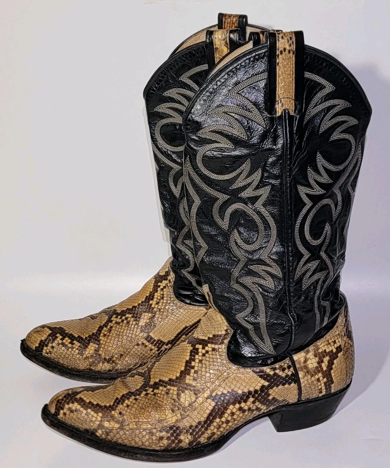 VTG Larry Mahan Men's 7 M Black Leather  Snakeskin Cowboy Western Boots - Image 1 of 4