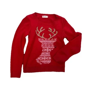 Miss Me Girls Christmas Sweater Knit Holidays Reindeer Sz Medium  - Picture 1 of 3