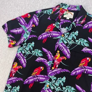 Paradise Found Magnum PI Hawaiian Shirt Mens S Black Tropical Parrots 100% Rayon - Picture 1 of 11