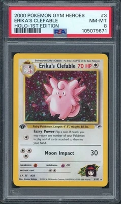 Pokemon PSA 8 NM-MT 1st Ed. Gym Heroes Holo Erika's Clefable 3/132 - Image 1 of 2