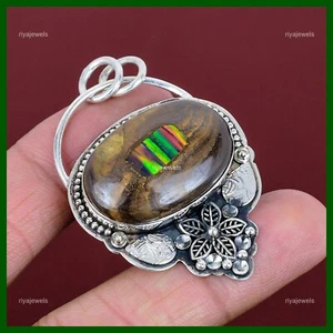 Ethopian Opal In Boulder Opal Stone Flower Birthday Pendant 925 Sterling Silver - Picture 1 of 6
