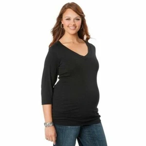 Top Oh baby by Motherhood Maternity para mujer negro cuello en V manga codo talla M NUEVO - Imagen 1 de 4