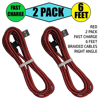 2 Pack 6ft C USB A Cable Adapter Cord 90 Degree Angle Quick Charger Nylon Braid - Image 1 of 4