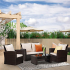 4 Piece Outdoor Furniture Sets,patio Conversation Sofa Wicker Chair With Cushion