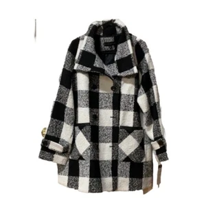 NWT Retro Black/white Checked Womens 10%wool Double Breasted Coat Retro Class Lg - Picture 1 of 11