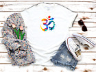  Regenbogen buntes Om Namaste Symbol Yoga Damen 3/4 kurzärmeliges T-Shirt K1057