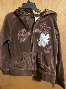 Disney Parks Princess Hoodie Zip Up Jacket Girls 6 Velour Brown - Picture 1 of 3
