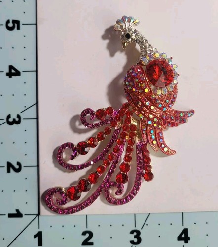 VETEMENTS Spilla Ciondolo Spilla Pavone Rosso Gioielli Moda VELOCE Spedizione Gratuita 4 Pollici