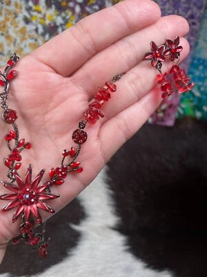 Conjunto de pendientes collar rojo flor nupcial conjunto de joyas boda fiesta  Foto 1 de 4