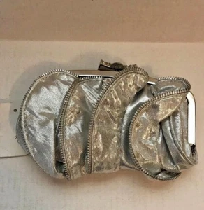 Silver Ruffle Metallic Clutch Zipper Trim, Rhinestones & Optional Silver Chain - Picture 1 of 5