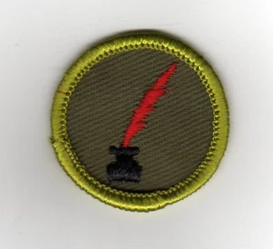 Journalism Merit Badge, Type F Rolled Edge Khaki Twill (1961-68), Mint! - Picture 1 of 1