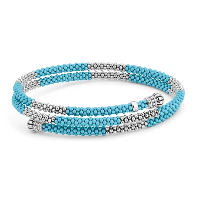 LAGOS Caviar Sterling Silver Blue Ceramic Beaded Coil Bracelet $800 Foto 1 de 4