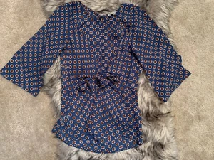 Chenault Dressbarn Womens Top Blouse Blue Green Print Sz Xsmall - Picture 1 of 4
