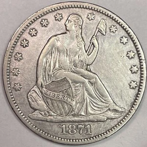 1871-S Seated Liberty Half Dollar Almost Uncirculated AU Coin, Cleaning #14902T - Picture 1 of 3