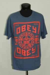 Tee T-Shirt Graphic VTG Obey L Blue Street Artist Hipster Skater Punks Fashion - Picture 1 of 12