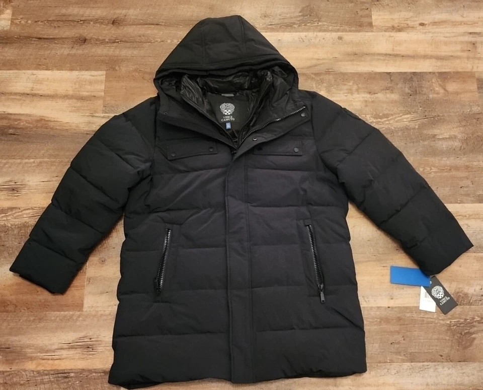 NWT! Vince Camuto Men's Long Parka Winter Jacket with Hood & Pocket Detail Black - Image 1 of 4