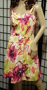 BCX Women Sleeveless Summer Sun Dress Fully Lined White Multi-Color Flower Sz 7 - Picture 1 of 11