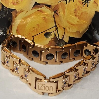 #2290, iZion, TITANIUM STEEL BRACELET, THERAPY, PAIN RELIEF ROSE GOLD, HEMATITE - Image 1 of 4