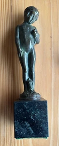 CHESTER BEACH Signed Sculpture Cast Bronze Figurine - Nude Girl w/Rabbit 6 1/4" - Picture 1 of 9