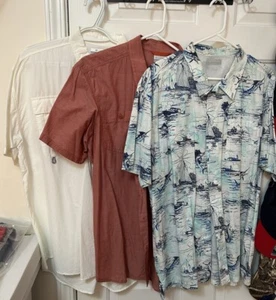 Lote de 3 pesquerías Columbia Botones Mangas Cortas Talla Grande PFG Blanco Azul Rojo - Imagen 1 de 12