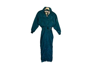 Vtg Ski Suit Womens 8 One Piece Snowsuit Descente Snow Bib retro 80s teal - Imagem 1 de 4