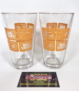 Bud Light Philadelphia Flyers NHL Hockey Set Of (2) 16 oz Pint Beer Glasses New! - Picture 1 of 1