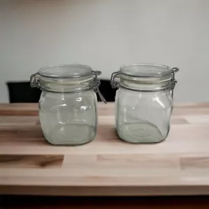 Vintage Fido Bormioli Rocco Glass 3/4 L Container Jar With Hinged Lid Made Italy - Picture 1 of 12