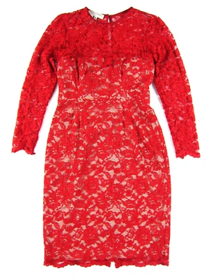 Vestido de cóctel Maggy London rojo de encaje floral manga larga vaina para mujer talla 4P Foto 1 de 4