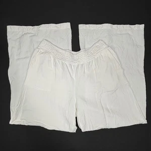Pantalone A New Day bianco gamba larga lino garza vita fumè donna svasato medio usato in ottime condizioni - Foto 1 di 10