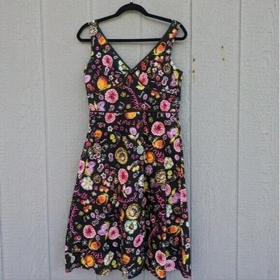 Karin Stevens Tutti Frutti A-Line Dress Sz 8 Floral Script Novelty Print - Image 1 of 4