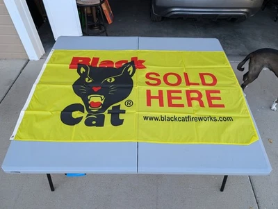 Black Cat Fireworks Sold Here Authentic Dealer Advertising Flag 5'x3' - Image 1 of 4