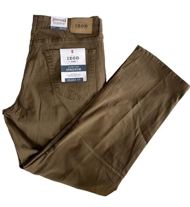 Izod Sportflex Tan 5 Pocket Pant Relaxed Fit Comfort Stretch Size W38 X L32 - Picture 1 of 3