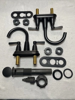 Grifos Allen+Roth 2 Townley de bronce frotado con aceite de 4 pulgadas, un drenaje emergente Foto 1 de 4