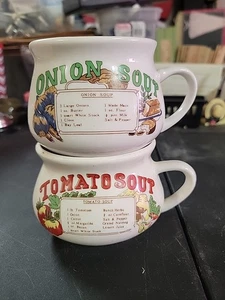 Zuppiera di pomodoro zuppa di cipolla ricetta vintage nuova zuppiera tazza con manico set di 2 - Foto 1 di 4