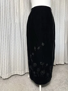 Vintage Laura Ashley Black velvet size 12 Long Maxi skirt Floral Embroidery - Picture 1 of 10
