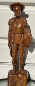 Niña granjera descalza hoz vintage madera maciza arte popular tallada tallada en madera 14 - Imagen 1 de 14