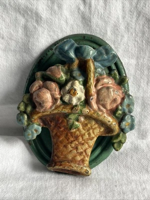 Antique Hubley Cast Iron Painted Door Knocker Basket of Flowers - Image 1 of 4